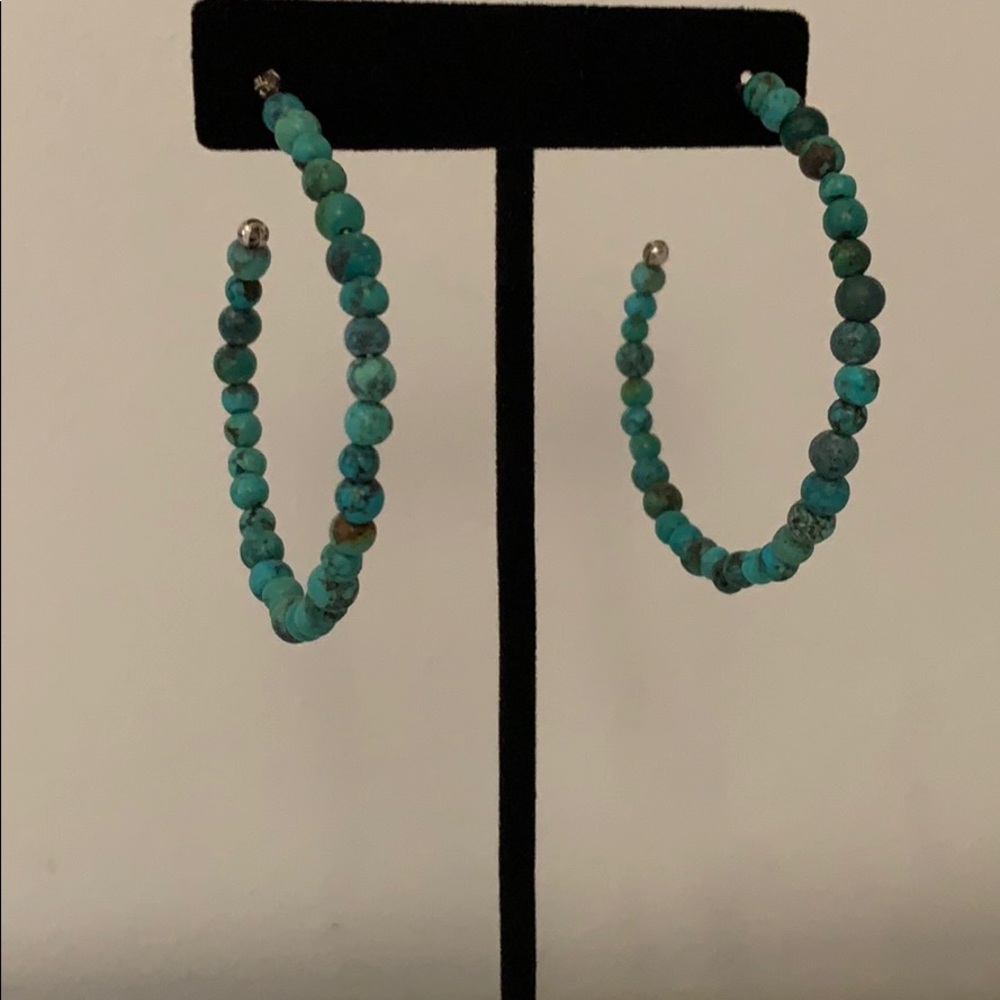 Sterling Silver and Turquoise Hoop Earrings